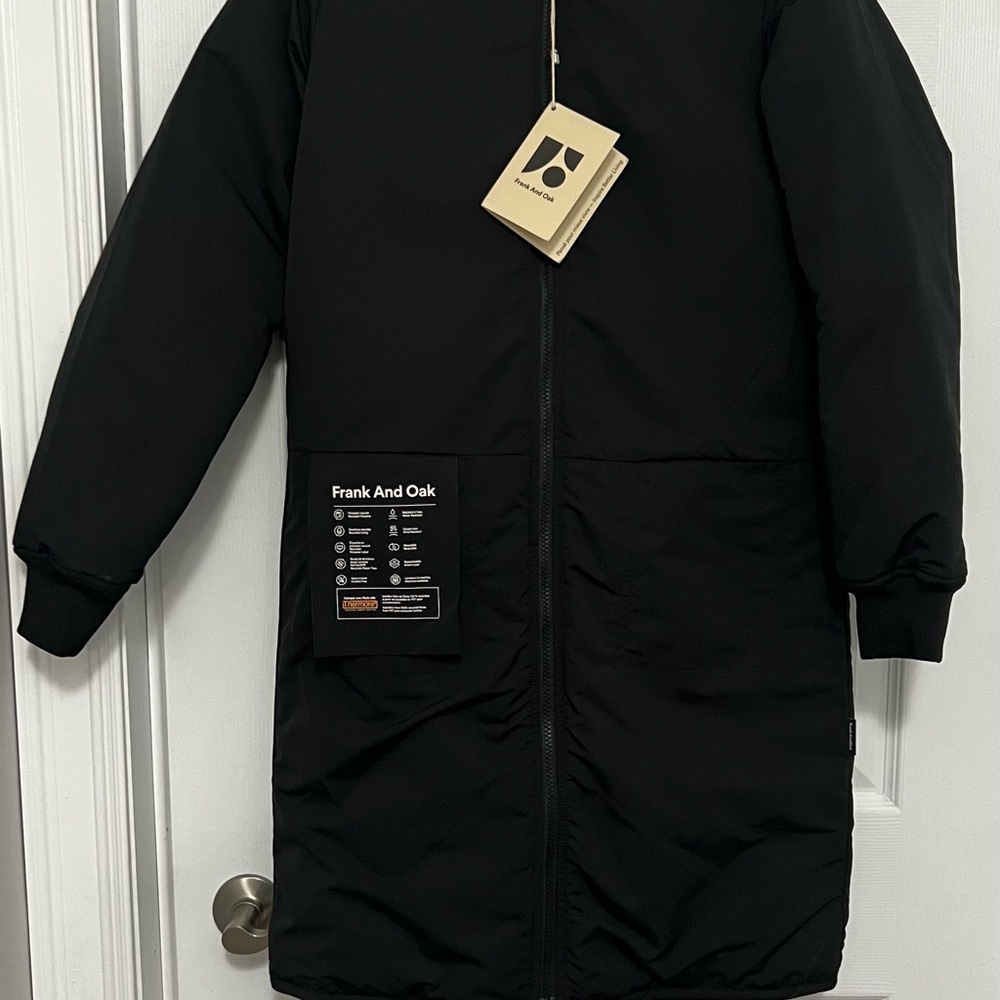 Frank & Oak Midnight Black Long Bomber Jacket